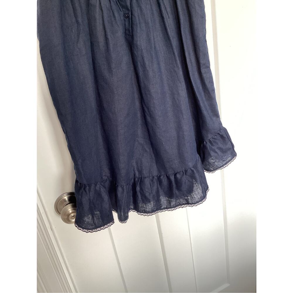 Aritzia Sunday Best Karina Linen Smocked Babydoll Dress XS navy blue lace rose - Picture 5 of 14